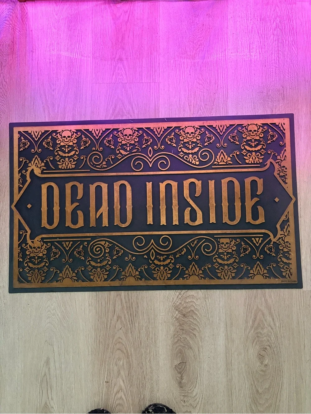 Dead Inside Victorian Skull Black and Gold Doormat Spirit Halloween